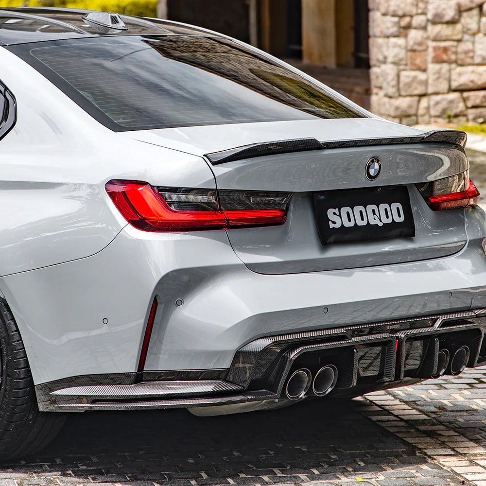 SOOQOO BMW M3 G80 G81 PREPREG CARBON FIBRE REAR DIFFUSER SET WITH BRAKE LIGHT