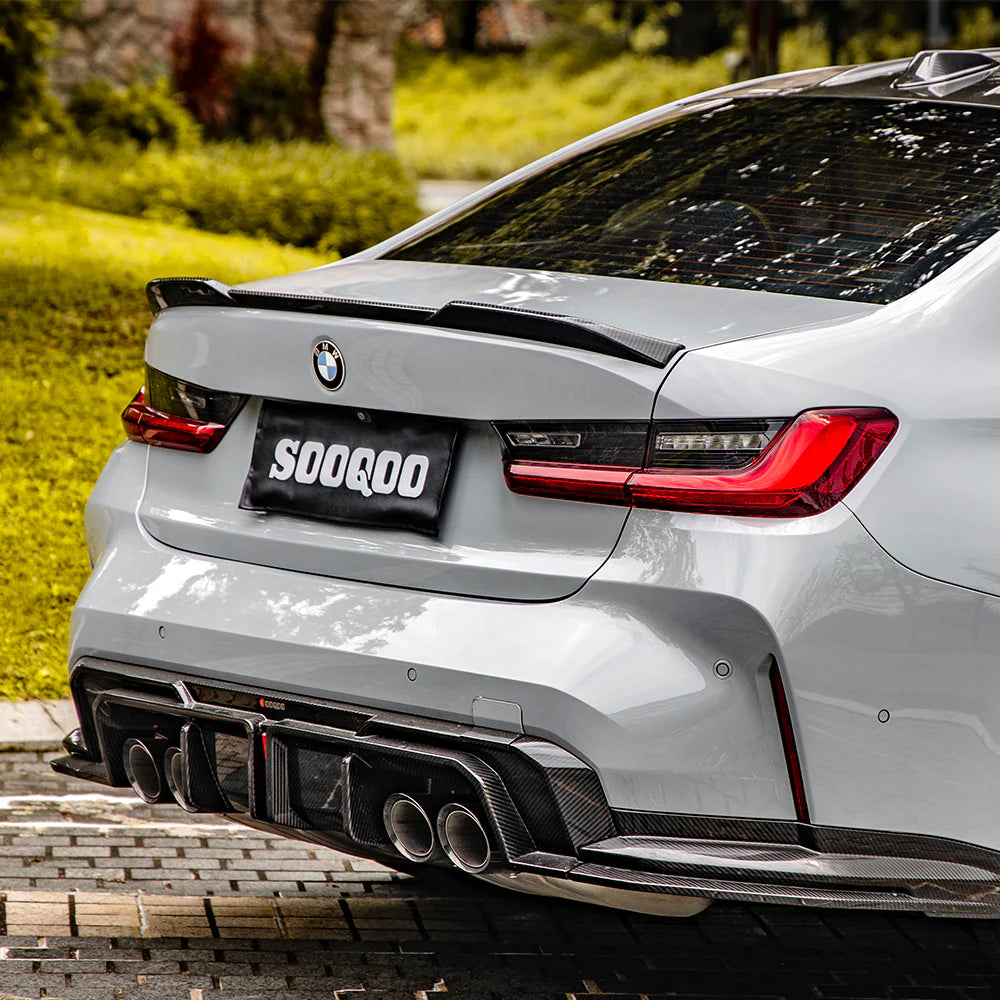 SOOQOO BMW M3 G80 G81 PREPREG CARBON FIBRE REAR DIFFUSER SET WITH BRAKE LIGHT