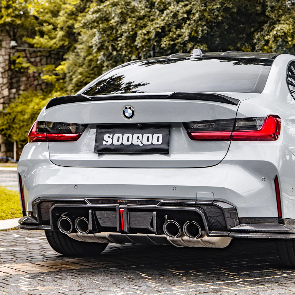 SOOQOO BMW M3 G80 G81 PREPREG CARBON FIBRE REAR DIFFUSER SET WITH BRAKE LIGHT