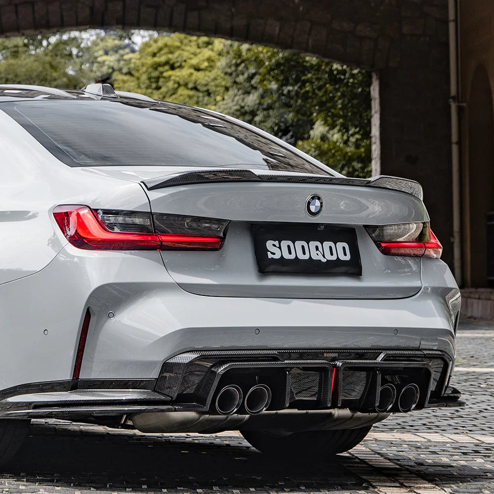 SOOQOO BMW M3 G80 G81 PREPREG CARBON FIBRE REAR DIFFUSER SET WITH BRAKE LIGHT